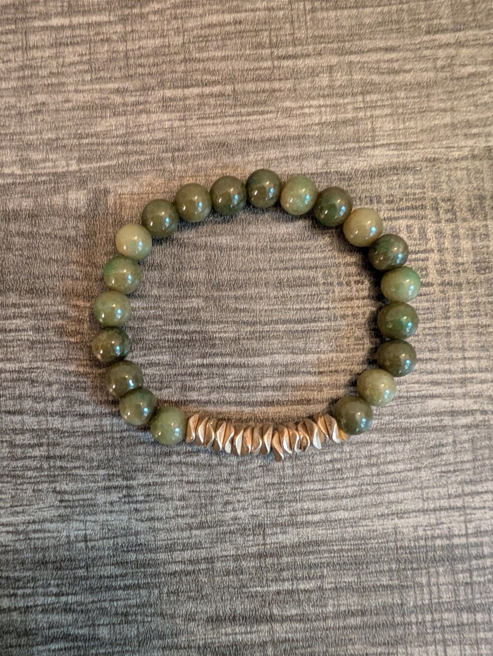 Green Beaded Stretch Bracelet with Gold Accent